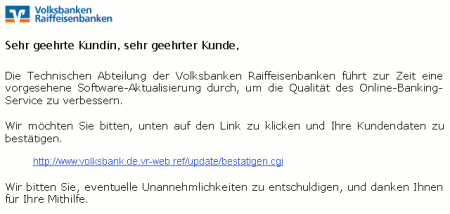 Phishing bei Volksbank-Kunden