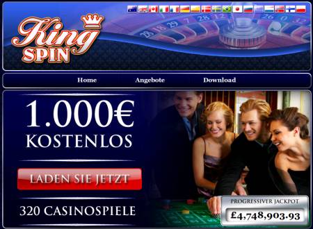Alte Website für das Magic Box Casino, hier unter dem Namen King Spin Casino