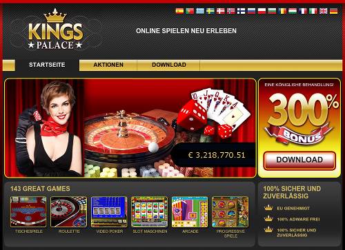 Screenshot der angeblichen Casino-Homepage Kings Palace