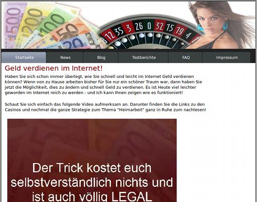 Screenshot der betrügerischen Website geldgrube.net