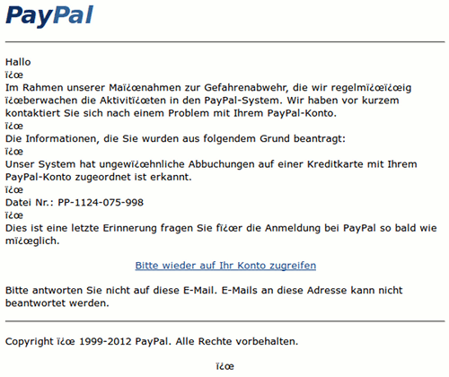 Screenshot der betrügerischen Mail