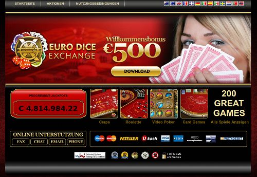 Screenshot des angeblichen Casinos Euro Dice Exchange