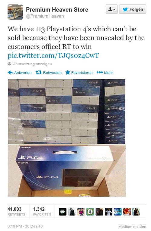 Premium Heaven Store -- @PremiumHeaven -- Wie have 113 Playstation 4's which can't be sold because they have been unsealed by the customers office! RT to win