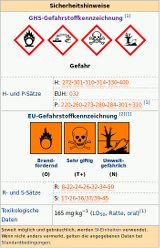 Screenshot Wikipedia: Sicherheitshinweise für Natriumchorit, Gefahrstoffkennzeichnung
