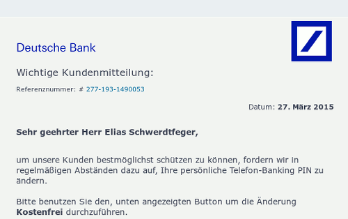 Änderung Ihrer Telefon-Banking PIN « Unser täglich Spam