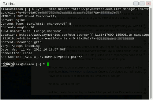 Screenshot meines Terminals mit einer Ausgabe von lynx --mime_header für die Linkadresse
