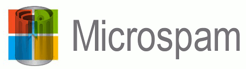 Nachbearbeitete Version des Microsoft-Logos mit dem Text 'Microspam'.