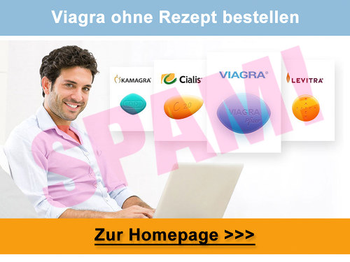 Bild eines Arztes, der lächelnd vor angeordneten Präsentationen von Kamagra, Cialis, Levitra und Viagra posiert. Darüber steht der Text 'Viagra ohne Rezept bestellen', darunter 'Zur Homepage >>>'