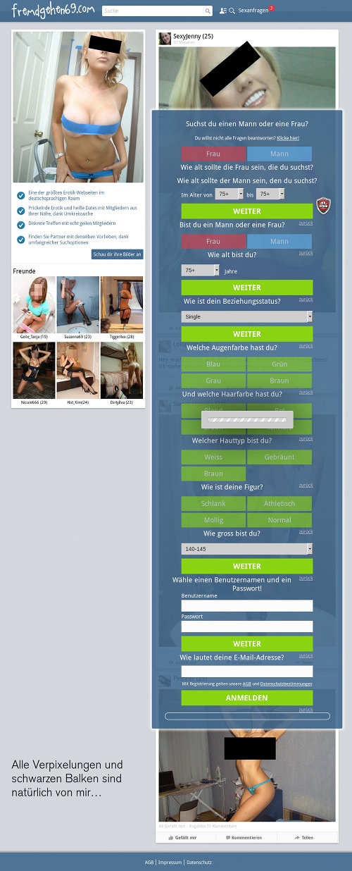 Screenshot der durch Spam beworbenen, mutmaßlich betrügerischen Dating-Website