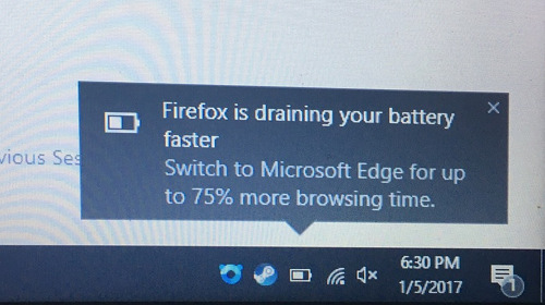 Firefox is draining your battery faster. Switch to Microsoft Edge for up to 75% more browsing time.