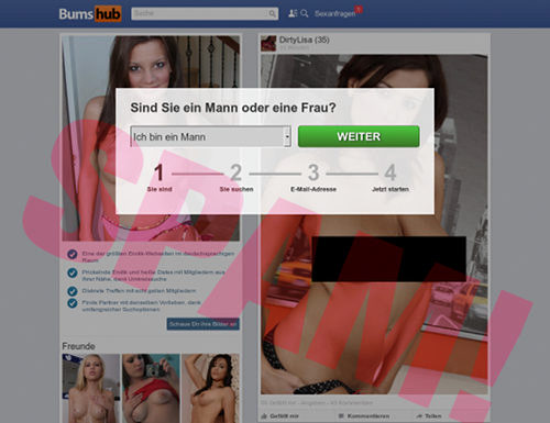 Screenshot der spambeworbenen Dating-Website