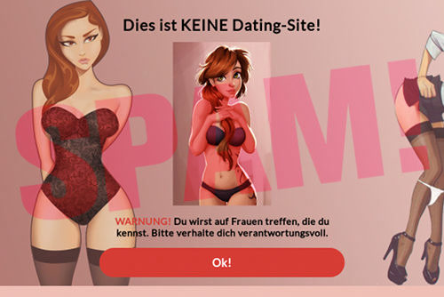 Screenshot der Dating-Seite. -- Diese ist KEINE Dating-Site! WARNUNG! Du wirst auf Frauen treffen, die du kennst. Bitte verhalte dich verantwortungsvoll. [Ok!]