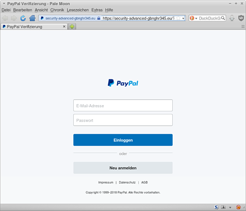 Angeblicher PayPal-Login auf einer Phishing-Website