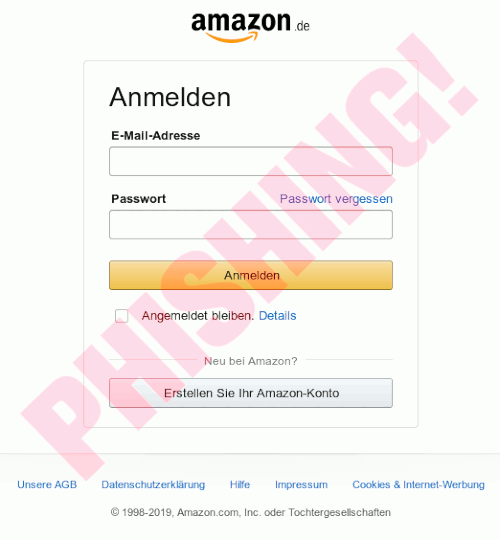 Screenshot der angeblichen Amazon-Anmeldung