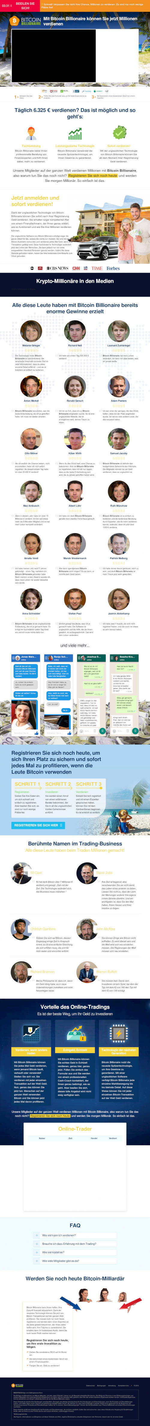 Screenshot der betrügerischen, mit Spam beworbenen Website eines Bitcoin-Reichwerdexperten