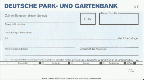 Scheck der Deutschen Park- und Gartenbank