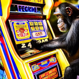 Mit Stable Diffusion generiertes Bild eines Schimpansen an einer Slotmaschine