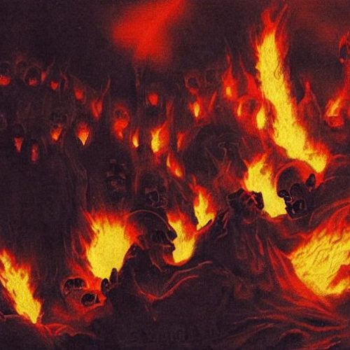 Mit Stable Diffusion erzeugtes Bild der brennenden Verdammten in der Hölle
