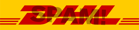 DHL-Logo mit überlagertem Schriftzug: Spam