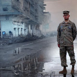 Mit Stable Diffusion generiertes Bild eines Soldatnen in einer zerbombten Stadt