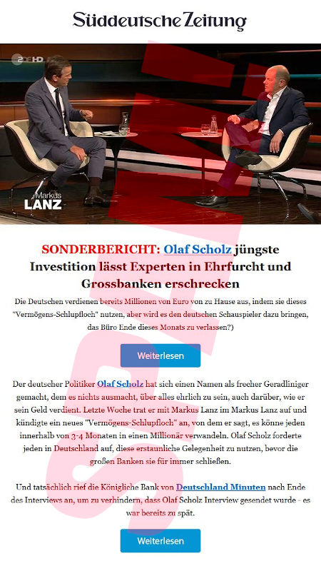 Süddeutsche Zeitung -- Sonderbericht: Olaf Scholz jüngste Investition lässt Experten in Ehrfurcht und Großbanken erschrecken -- Die Deutschen verdienen bereits Millionen von Euro von zu Hause aus, indem sie dieses 'Vermögens-Schlupfloch' nutzen, aber wird es den deutschen Schauspieler dazu bringen, das Büro Ende dieses Monats zu verlassen?) -- [Weiterlesen] -- Der deutscher Politiker Olaf Scholz hat sich einen Namen als frecher Geradliniger gemacht, dem es nichts ausmacht, über alles ehrlich zu sein ,ach darüber, wie er sein Geld verdient. Letzte Woche trat er mit Markus Lanz im Markus Lanz auf und kündigte ein neues 'Vermögens-Schlupfloch' an, von dem er sagt, es könne jeden innerhalb von 3-4 Monaten in einen Millionär verwandeln. Olaf Scholz forderte jeden in Deutschland auf, diese erstaunliche Gelegenheit zu nutzen, bevor die großen Banken sie für immer schließen. -- Und tatsächlich rief die Königliche Bank von Deutschland Minuten nach Ende des Interviews an, um zu verhindern, dass Olaf Scholz Interview gesendet wurde, aber es war bereits zu spät. -- [Weiterlesen]
