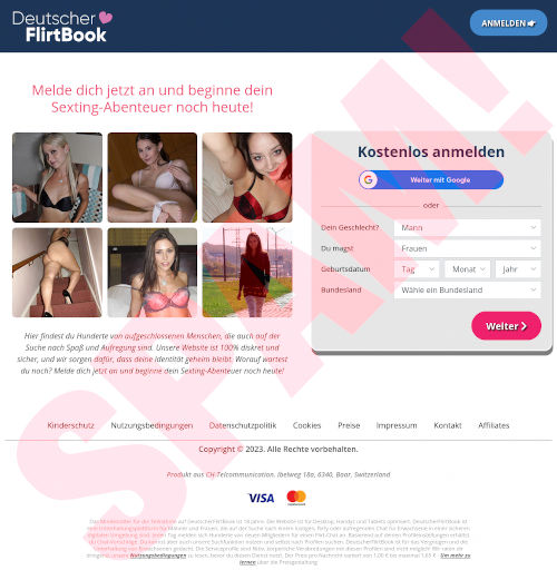Screenshot der spambeworbenen, betrügerischen Dating-Website "Deutscher Flirtbook".