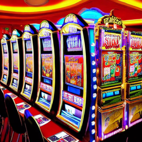 Mit Stable Diffusion generiertes Bild einer Spielhalle voller Slotmaschinen.