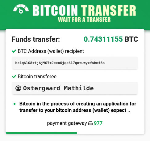 Screenshot: Bitcoin wird transferiert.