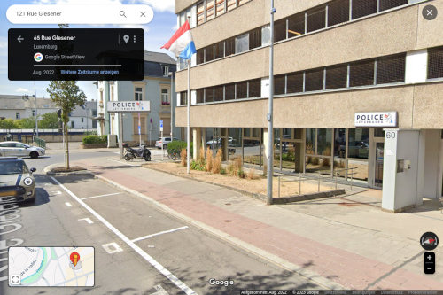 Ansicht der großen Polizeiwache in der Rue Glesener 60 aus Google Street View