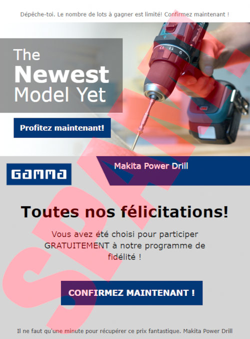 Beispiel 1: Das neueste Modell in französischer Sprache, aber nur teilweise übersetzt -- The Newest Model Yet steht noch in englischer Sprache.