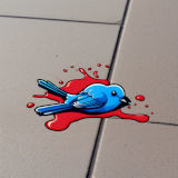 Mit Stable Diffusion generierte Zeichnung eines toten blauen Vogels, der auf der Straße in seinem Blut liegt.