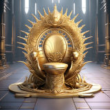 Mit Stable Diffusion erzeugtes, dadaistisches Bild einer goldenen, reichverzierten Toilette