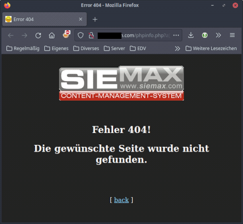 Fehlermeldung des Webservers: SIEMAX Content Management System -- Fehler 404! -- Die gewünschte Seite wurde nicht gefunden. -- [back]