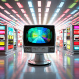 Mit Stable Diffusion erzeugtes dadaistisches Bild eines Fernsehers im Rechenzentrum