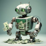 Mit Stable Diffusion generiertes Bild eines Roboters, der mit Banknoten hantiert