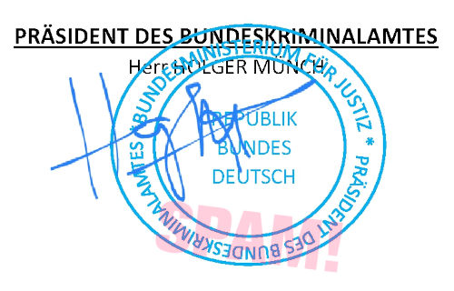 Detail aus dem Bild mit dem Brief: Der Stempel der 'Republik Bundes Deutsch' und die Unterschrift