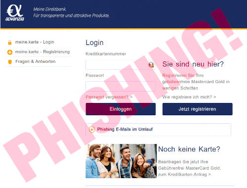 Screenshot der Phishing-Seite