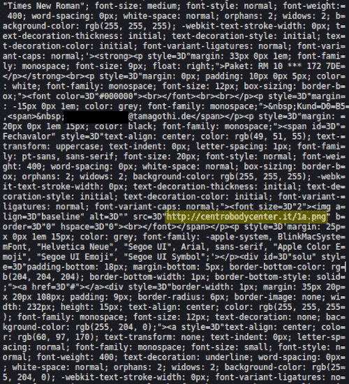 Ausschnitt des Quelltextes dieser Spam -- es handelt sich um ein extrem unlesbares, in einer einzigen Zeile geschriebenes Gemisch aus CSS und HTML