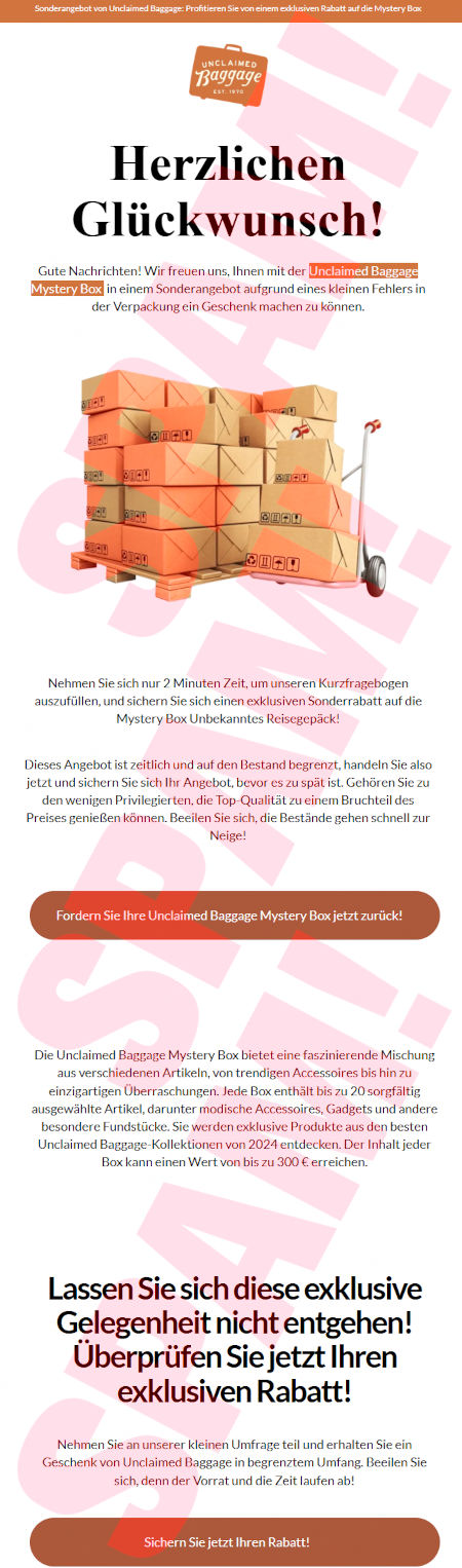 Sonderangebot von Unclaimed Baggage: Profitieren Sie von einem exlusiven Rabatt auf die Mystery Box -- Unclaimed Baggage -- Herzlichen Glückwunsch! -- Gute Nachrichten! Wir freuen uns, Ihnen mit der Unclaimed Baggage Mystery Box in einem Sonderangebot aufgrund eines kleinen Fehlers in der Verpackung ein Geschenk machen zu können. -- Nehmen Sie sich nur 2 Minuten Zeit, um unseren Kurzfragebogen auszufüllen, und sichern Sie sich einen exklusiven Sonderrabatt auf die Mystery Box Unbekanntes Reisegepäck! -- Dieses Angebot ist zeitlich und auf den Bestand begrenzt, handeln Sie also jetzt und sichern Sie sich Ihr Angebot, bevor es zu spät ist. Gehören Sie zu den wenigen Privilegierten, die Top-Qualität zu einem Bruchteil des Preises genießen können. Beeilen Sie sich, die Bestände gehen schnell zur Neige! -- [Fordern Sie Ihre Unclaimed Bagage Mystery Box jetzt zurück!] -- Die Unclaimed Baggage Mystery Box bietet eine faszinierende Mischung aus verschiedenen Artikeln, von trendigen Accessoires bis hin zu einzigartigen Überraschungen. Jede Box enthält bis zu 20 sorgfältig ausgewählte Artikel, darunter modische Accessoires, Gadgets und andere besondere Fundstücke. Sie werden exklusive Produkte aus den besten Unclaimed Baggage-Kollektionen von 2024 erhalten. Der Inhalt jeder Box kann einen Wert von bis zu 300 € erreichen. -- Lassen Sie sich diese exklusive Gelegenheit nicht entgehen! Überprüfen Sie jetzt Ihren exklusiven Rabatt! -- Nehmen Sie an unserer kleinen Umfrage teil und erhalten Sie ein Geschenk von Unclaimed Baggage in begrenztem Umfang. Beeilen Sie sich, denn der Vorrat und die Zeit laufen ab! -- [Sichern Sie jetzt Ihren Rabatt!]