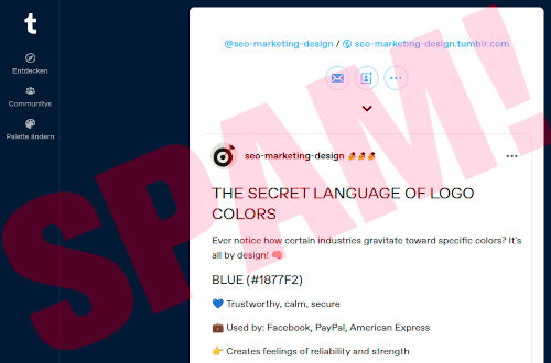 Screenshot des in der Spam verlinkten Tumblr-Blogs