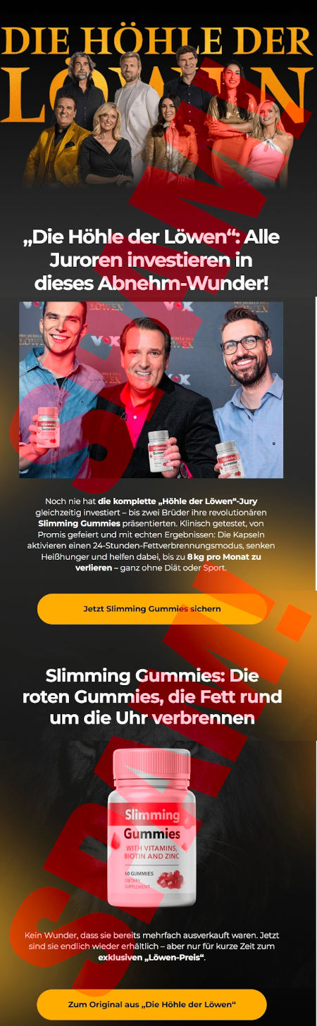 Die Höhle der Lowen -- »Die Höhle der Löwen«: Alle Juroren investieren in dieses Abnehm-Wunder! -- Noch nie hat die komplette »Höhle der Löwen«-Jury gleichzeitig investiert -- bis zwei Brüder ihre revolutionären Slimming Gummies präsentierten. Klinisch getestet, von Promis gefeiert und mit echten Ergebnissen. Die Kapseln aktivieren einen 24-Stunden-Fettverbrennungsmodus, senken Heißhunger und helfen dabei, bis zu 8 kg pro Monat zu verlieren, ganz ohne Diät oder Sport. -- [Jetzt Slimming Gummies sichern] -- Slimming Gummies: Die roten Gummies, die Fett rund um die Uhr verbrennen -- Produktbild -- Kein Wunder, dass sie bereits mehrfach ausverkauft waren. Jetzt sind sie endlich wieder erhältlich, aber nur für kurze Zeit zum exklusiven »Löwen-Preis«. -- [Zum Original aus »Die Höhle der Löwen«]