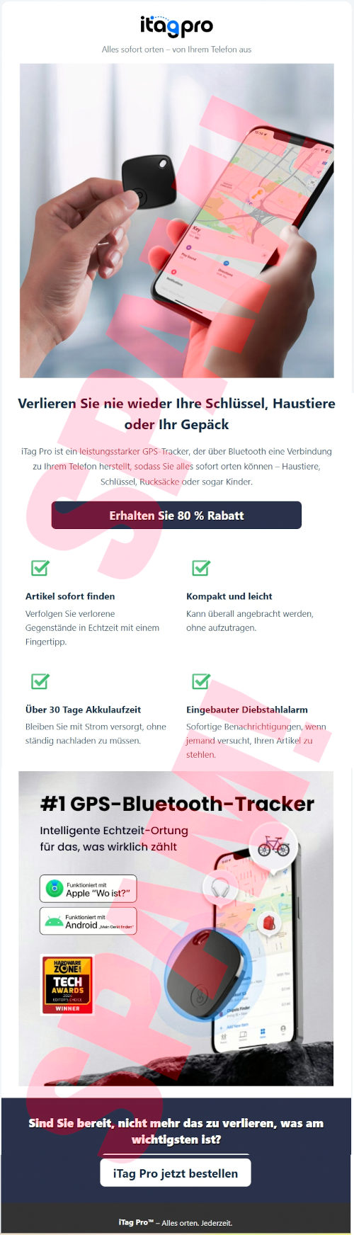 itagpro -- Alles sofort orten, von ihrem Telefon aus -- Verlieren Sie nie wieder Ihre Schlüssel, Haustiere oder Gepäck -- iTag Pro ist ein leistungsstarker GPS-Tracker, der über Bluetooth eine Verbindung zu ihrem Telefon herstellt, sodass Sie alles sofort orten können: Haustiere, Schlüssel, Rucksäcke oder sogar Kinder -- [Erhalten Sie 80 % Rabatt] -- Artikel sofort finden: Verfolgen Sie verlorene Gegenstände in Echtzeit mit einem Fingertip -- Kompakt und leicht: Kann überall angebracht werden, ohne aufzutragen -- Über 30 Tage Akkulaufzeit: Bleiben Sie mit Strom versorgt, ohne ständig nachladen zu müssen. -- Eingebauter Diebstahlalarm: Sofortige Benachrichtigung, wenn jemand versucht, ihren Artikel zu stehlen. -- #1 GPS-Bluetooth-Tracker -- Intelligente Echtzeit-Ortung für das, was wirklich zählt. -- Funktioniert mit Apple »Wo ist?« -- Funktioniert mit Android -- Sind Sie bereit, nicht mehr das zu verlieren, was am wichtigsten ist? -- [iTag Pro jetzt bestellen] -- iTag Pro™, Alles orten, jederzeit