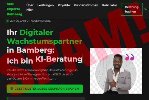 Screenshot einer der diversen Websites dieses spammenden Spezialexperten