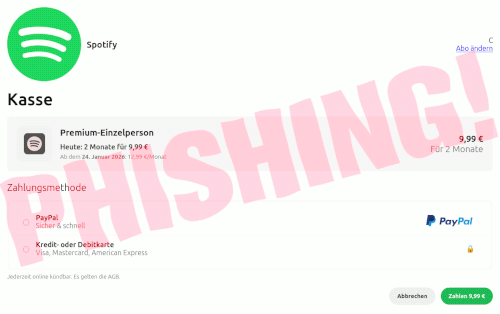 Screenshot der betrügerischen Website