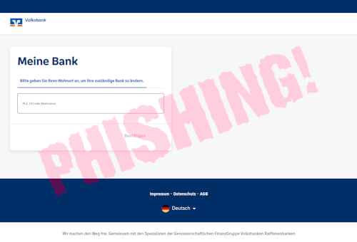 Screenshot der betrügerischen Phishing-Website