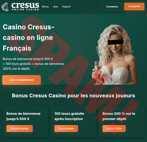 Screenshot der betrügerischen Website eines angeblichen Onlinecasinos in französischer Sprache