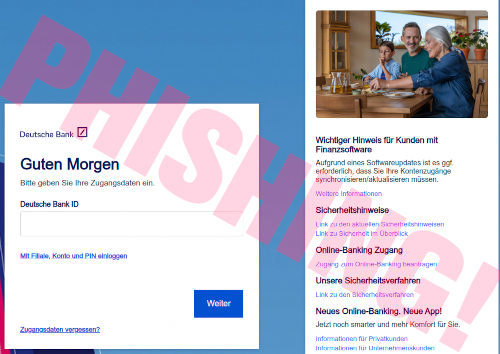 Screenshot der betrügerischen Website.