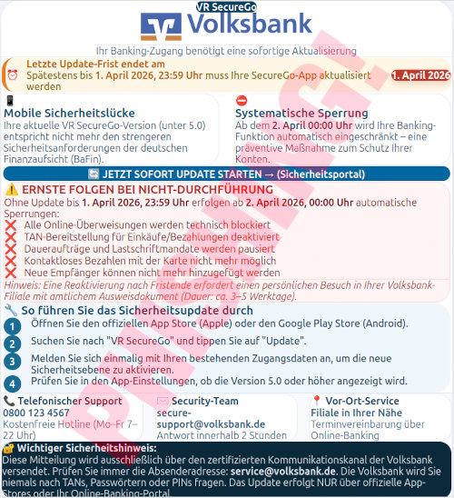 Screenshot des kaum zu beschreibenden Layouts dieser Phishingspam