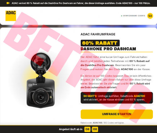 Screenshot der betrügerischen Website
