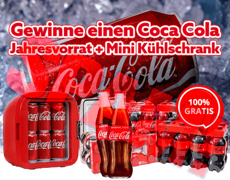 Aus dem Web nachgeladenes und in der Spam eingebettetes Bild: Gewinne einen Coca Cola Jahresvorrat + Mini Kühlschrank -- 100% Gratis